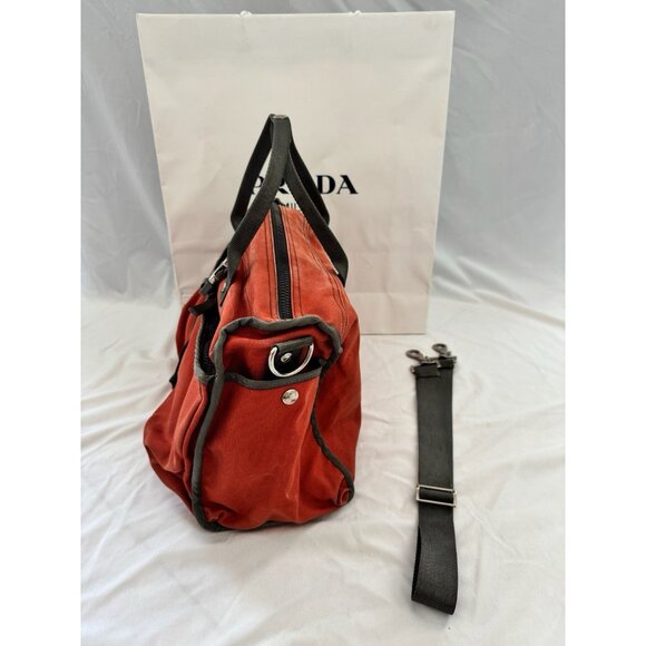 PRADA Vintage Duffle Bag Handbag Orange Nylon Travel Unisex - Picture 10 of 16